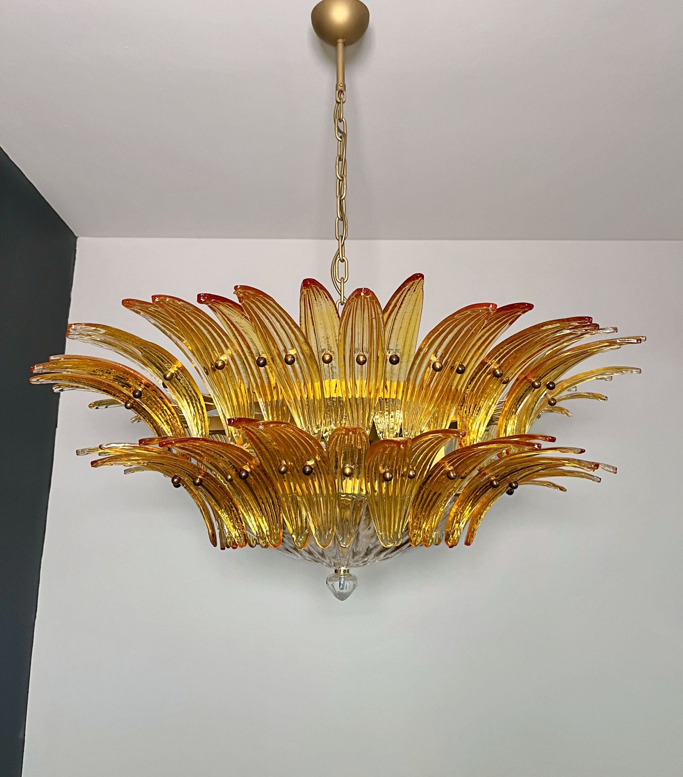 Murano Chandelier Original Palmette, Two Levels, 82 Amber Glasses photo Lighting