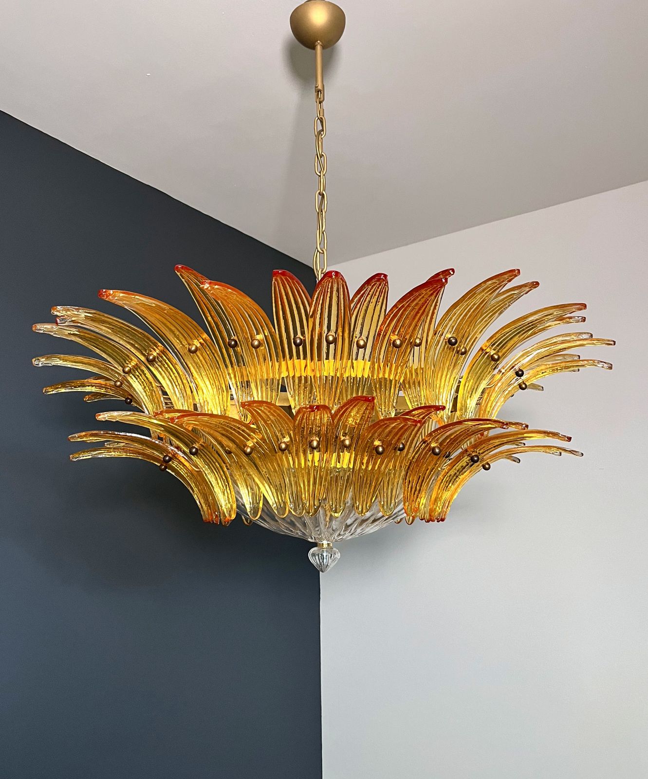photo furniture Murano Chandelier Original Palmette, Two Levels, 82 Amber Glasses