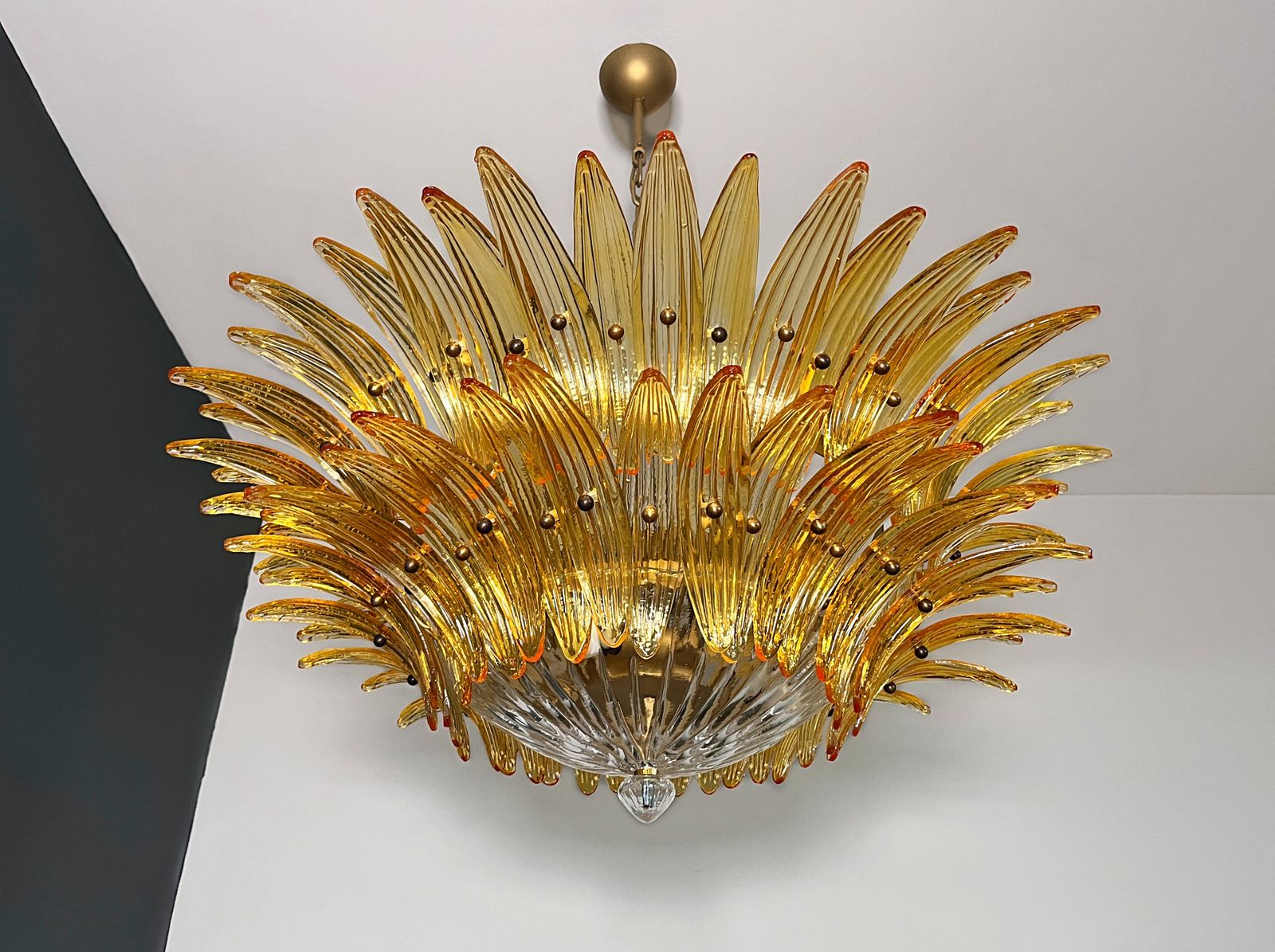 photo buy Murano Chandelier Original Palmette, Two Levels, 82 Amber Glasses