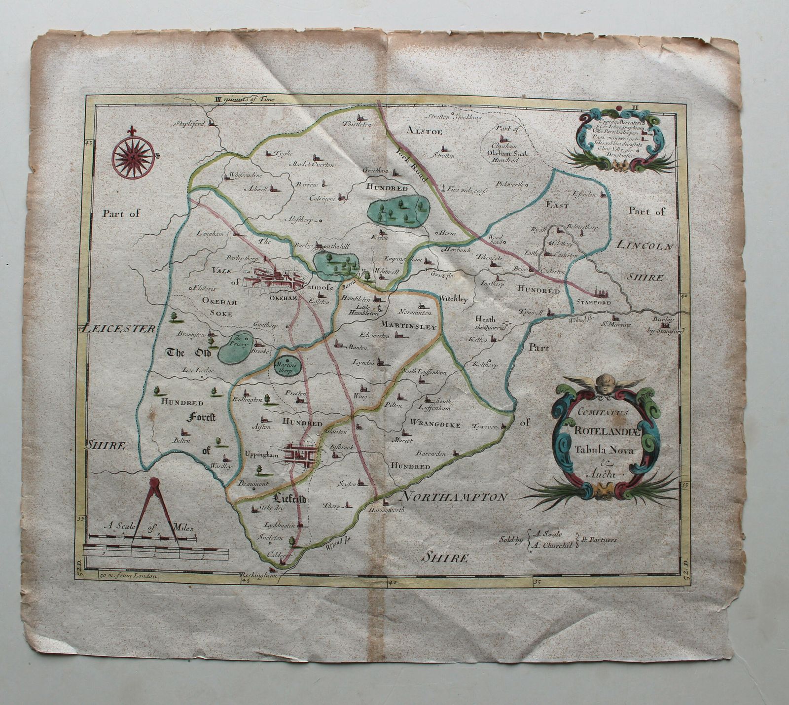 17th Century Map Of The County Of Rutland ‘Comitatus Rotelandiae Tabula Nova & Aucta’ By Robert Morden.