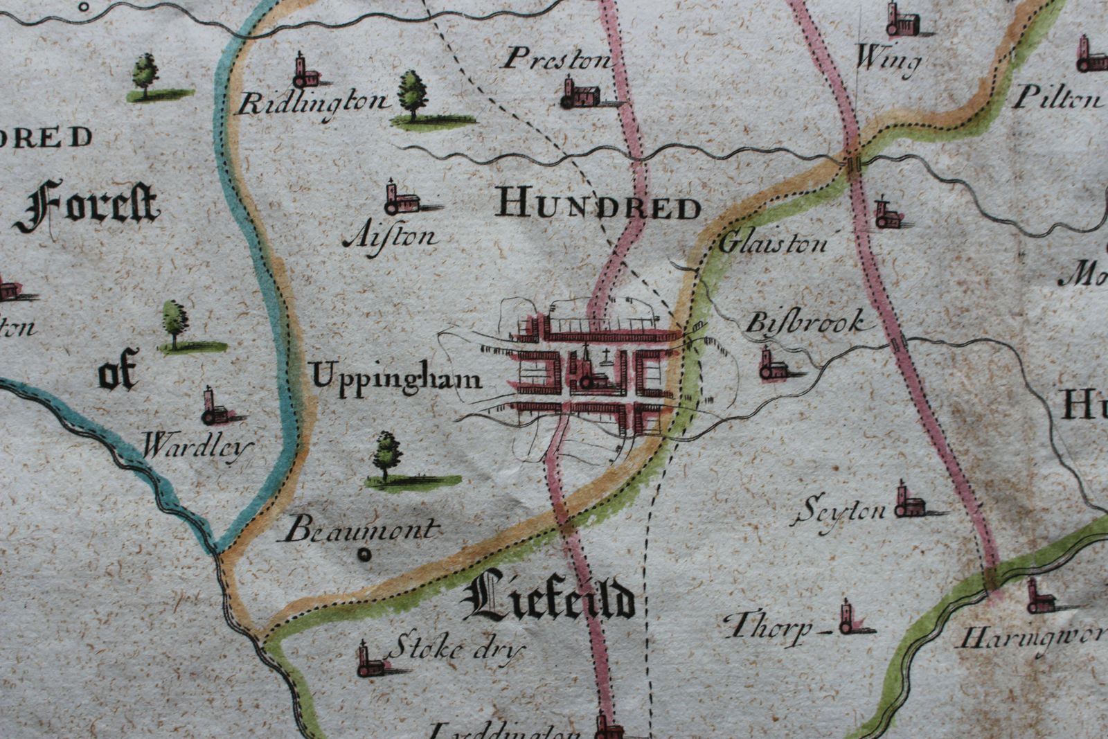 17th Century Map Of The County Of Rutland ‘Comitatus Rotelandiae Tabula Nova & Aucta’ By Robert Morden. photo 75.0