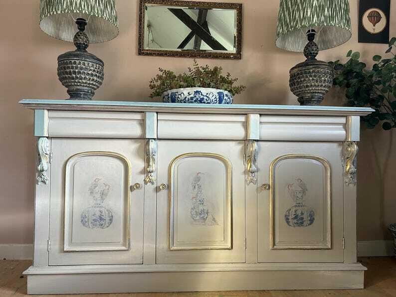 Antique Hand Painted Sideboard / Shabbychic Sideboard/ Painted Upcycled Sideboard