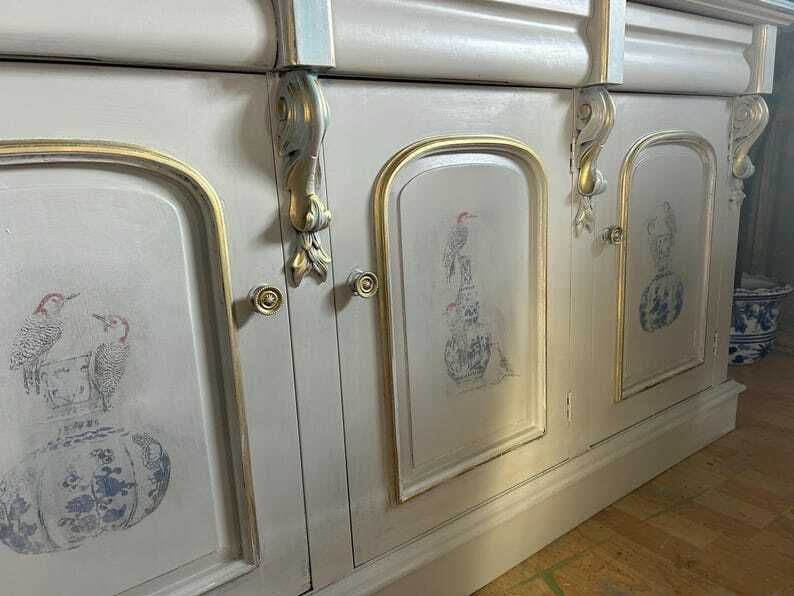 Antique Hand Painted Sideboard / Shabbychic Sideboard/ Painted Upcycled Sideboard photo furniture