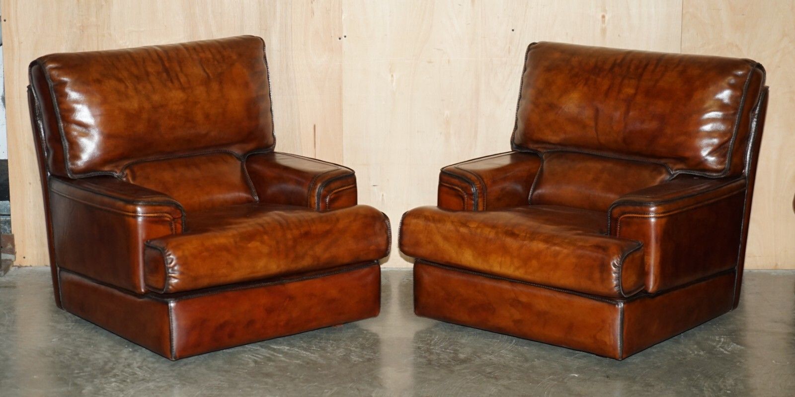 Vintage Ralph Lauren USA Restored Hand Dyed Brown Leather Sofa Armchair Suite photo furniture