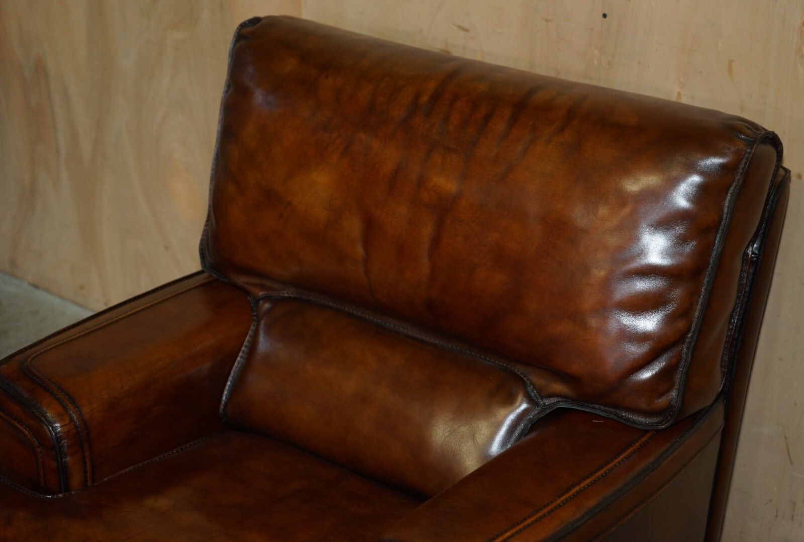 Vintage Ralph Lauren USA Restored Hand Dyed Brown Leather Sofa Armchair Suite photo 13950.0