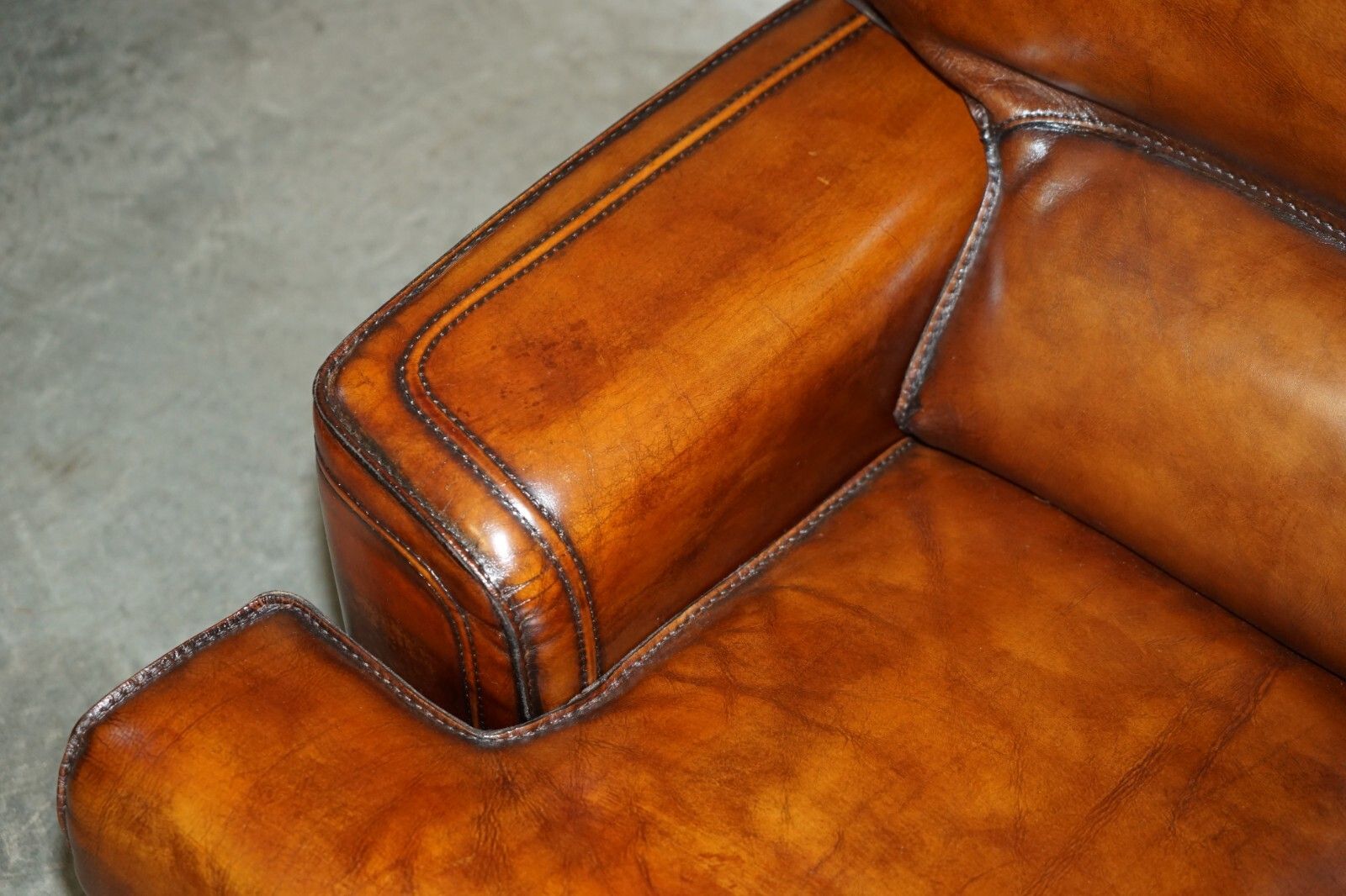 Vintage Ralph Lauren USA Restored Hand Dyed Brown Leather Sofa Armchair Suite photo buy