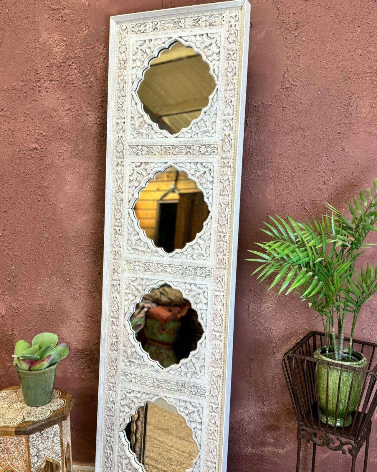 Hand Carved Wall Mirror With Traditional Indian Design In Mango Wood photo furniture