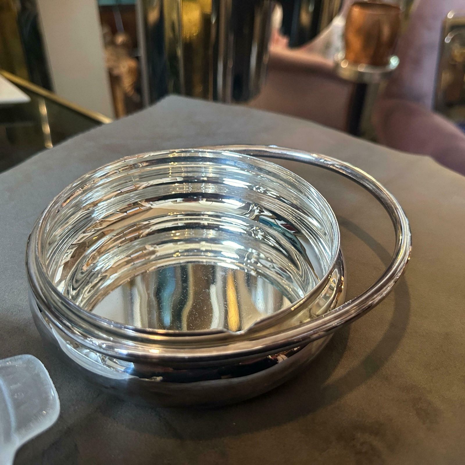 photo furniture 1980s Lino Sabattini Modernist Silver Plated And Glass Citrus Squeezer