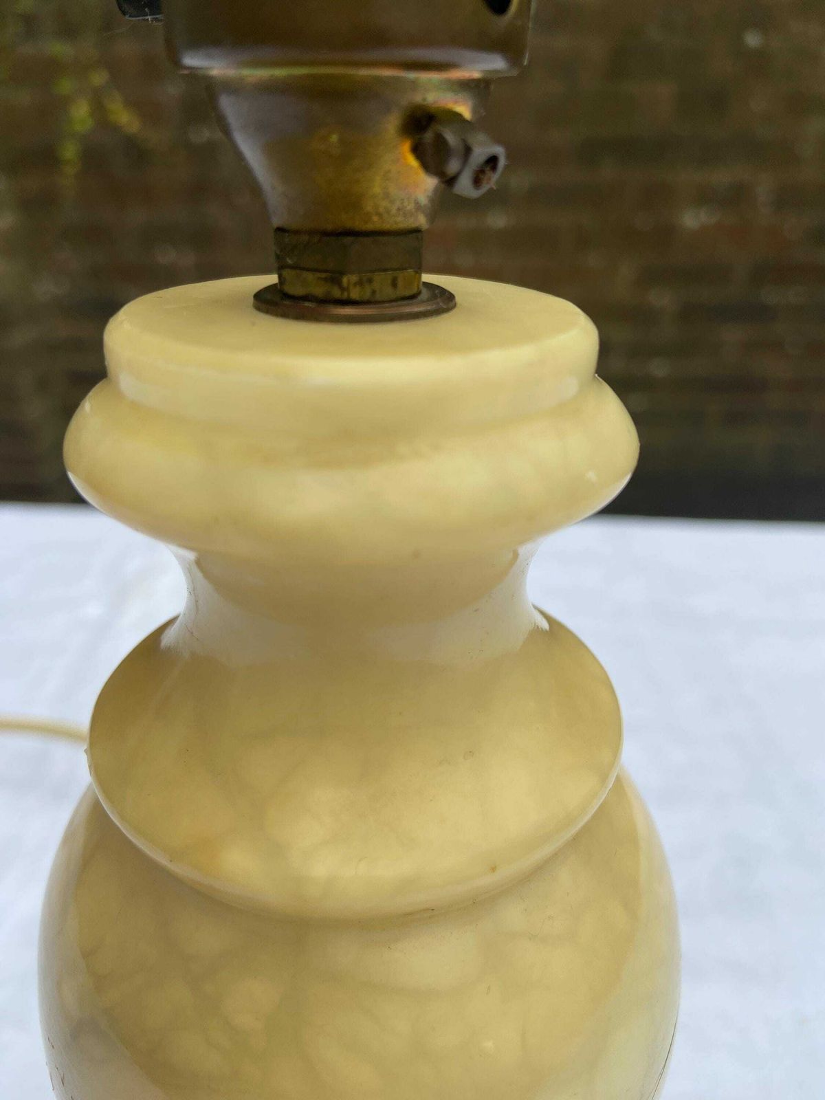Unique Vintage Medium Alabaster Table Lamp In Gorgeous Honeycomb Colour   Working photo furniture
