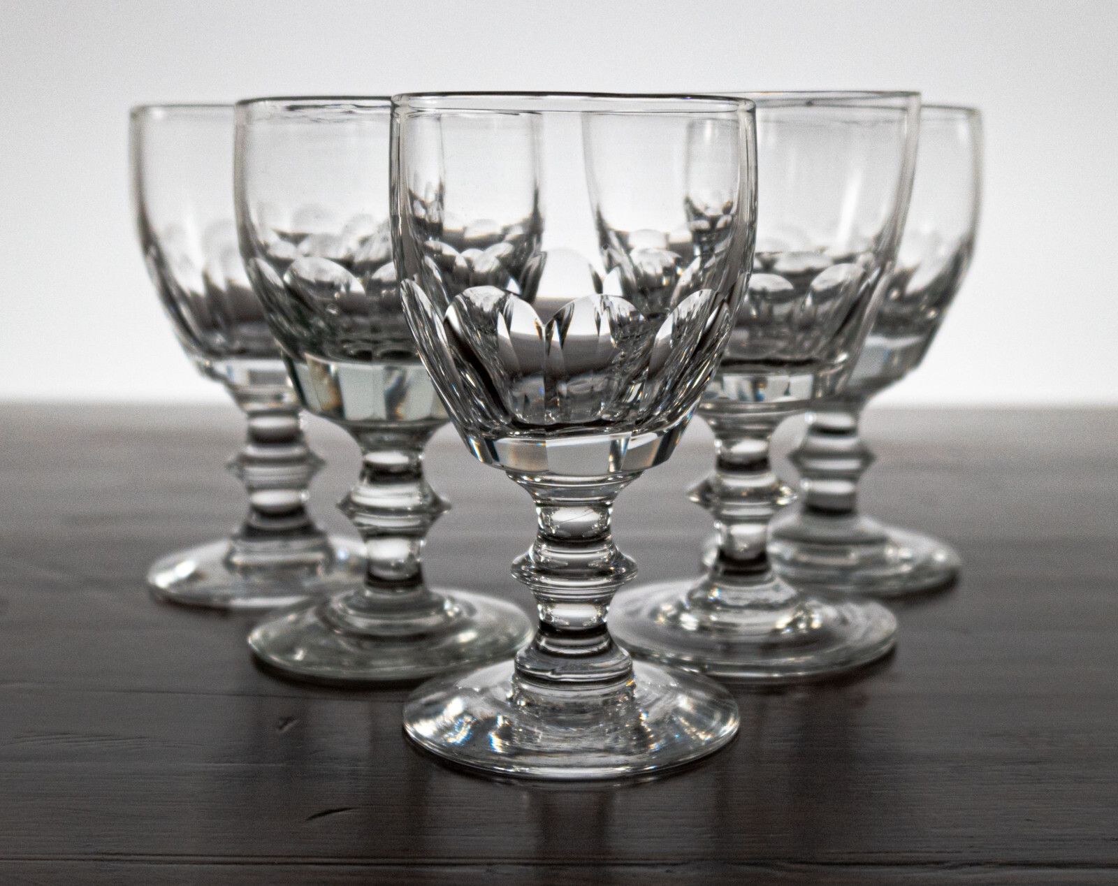 Set X6 Antique Mid 19th Century Holmegaard Danish Facet Cut Seltzer Glasses