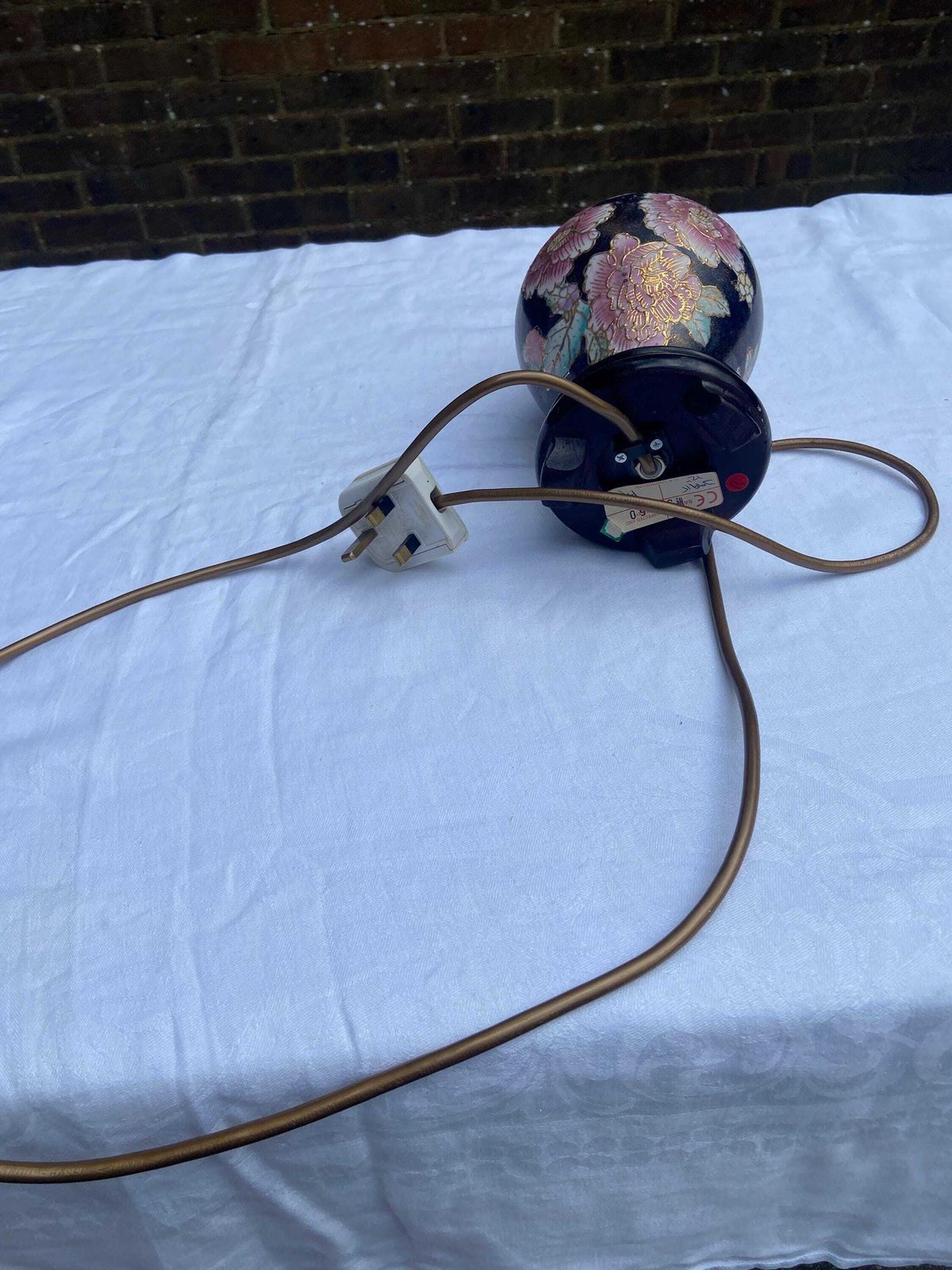 photo furniture Original Vintage C A Lighting Oriental Ginger Jar Style Table Lamp   Navy And Gold With Pink Bold Flowers   Working Condition