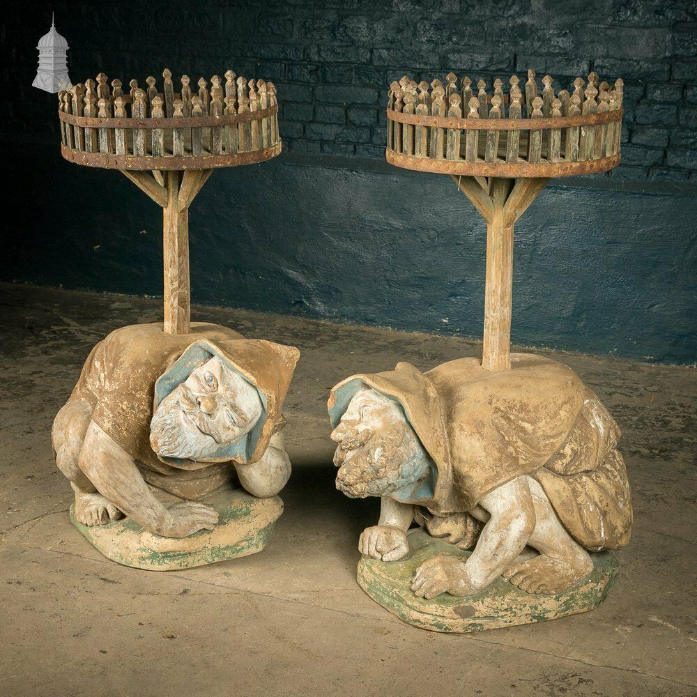 Terracota German Gnomes, 19th C Garden Plinths photo for sale