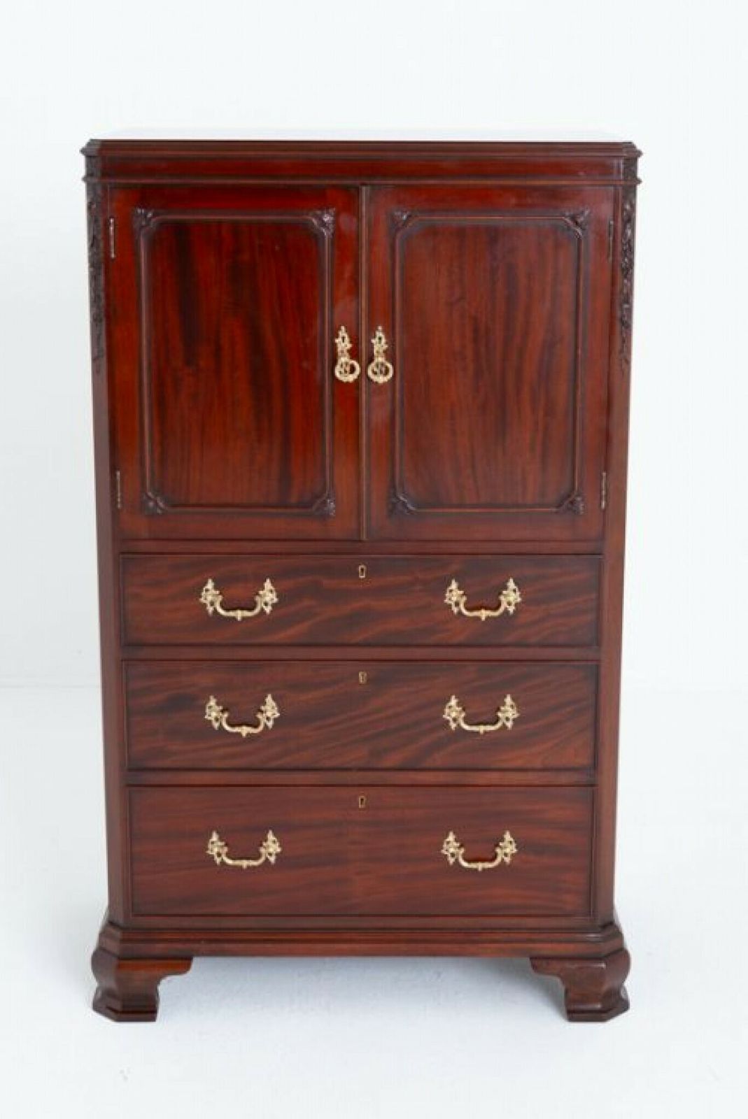 Chippendale Linen Cabinet Mahogany Closet Cupboard Lambs Of Manchester photo for sale