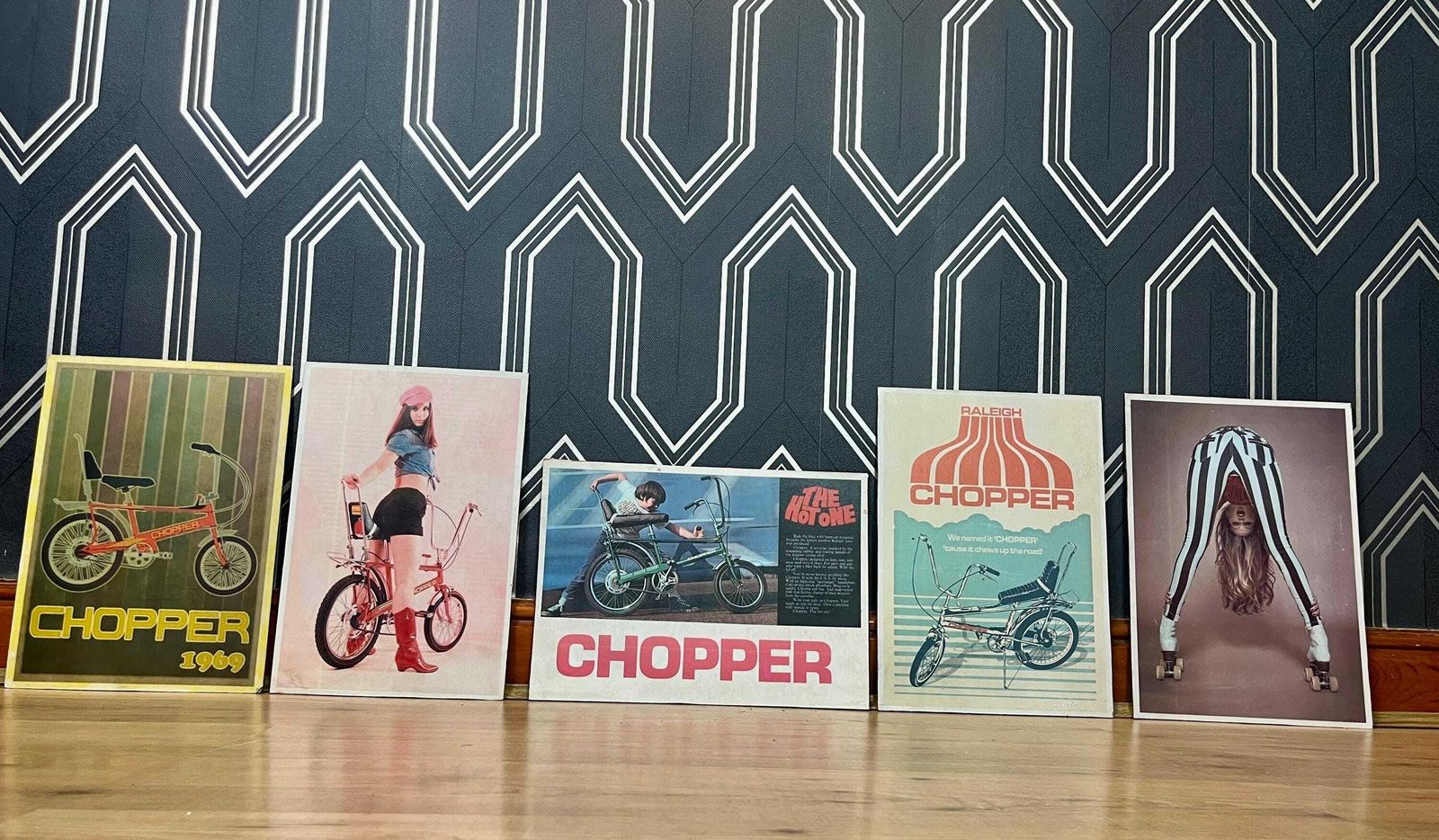 Retro Style Chopper Art Picture, Bike Advertising, Vintage Frame, Wall Design, Nostalgia Piece