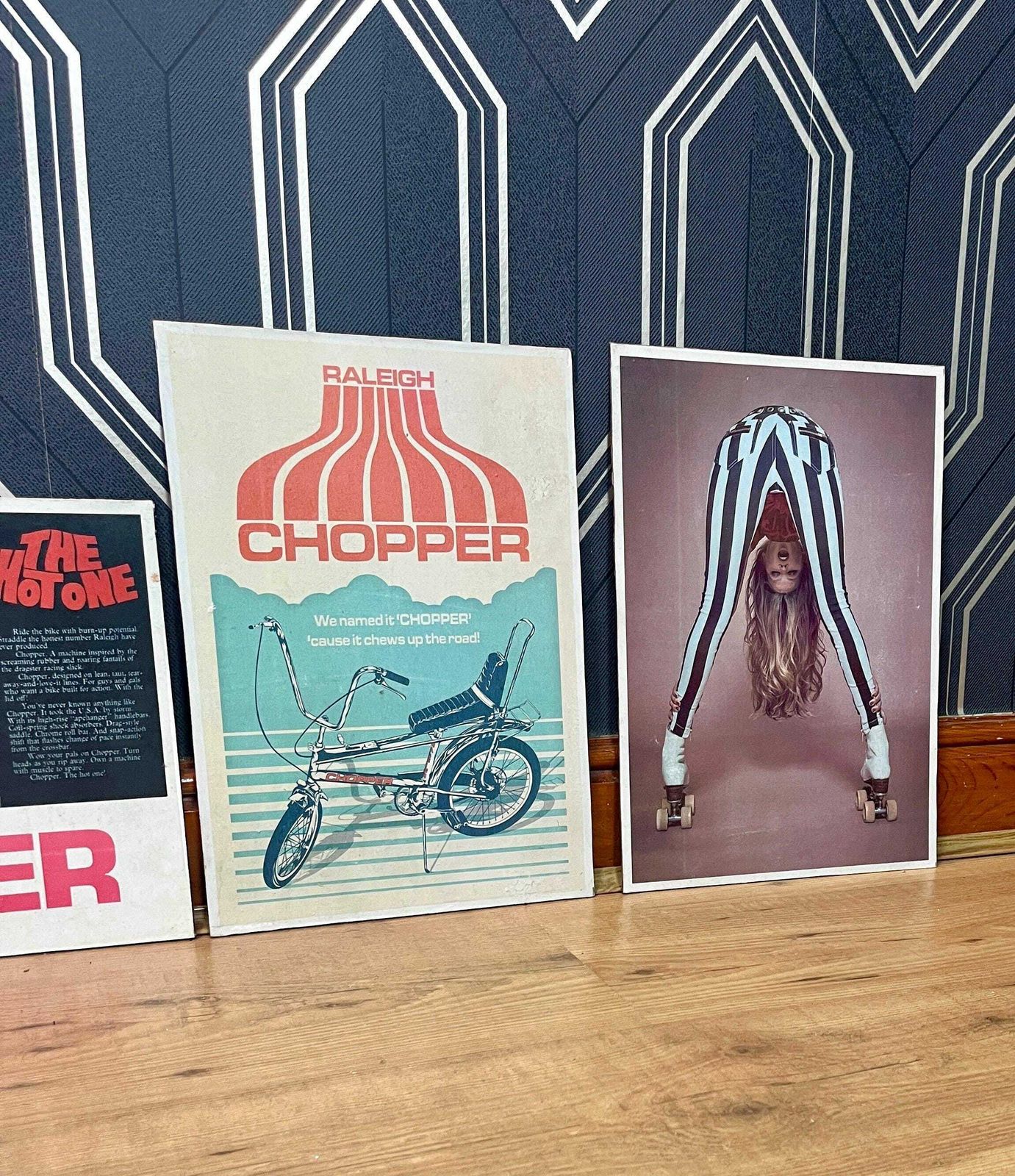 Retro Style Chopper Art Picture, Bike Advertising, Vintage Frame, Wall Design, Nostalgia Piece photo vinterior