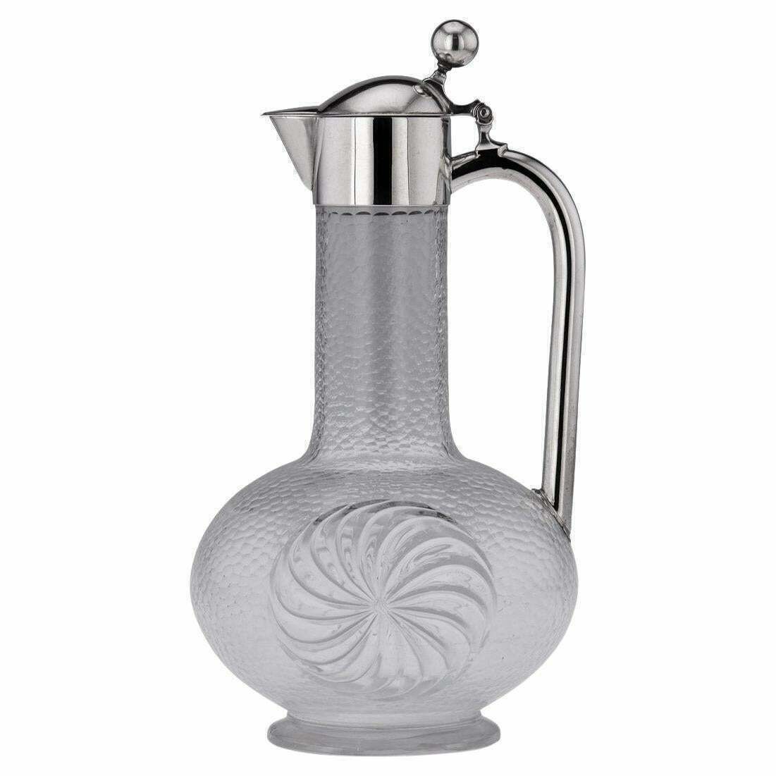 20th Century German Solid Silver & Etched Glass Claret Jug, C.1900