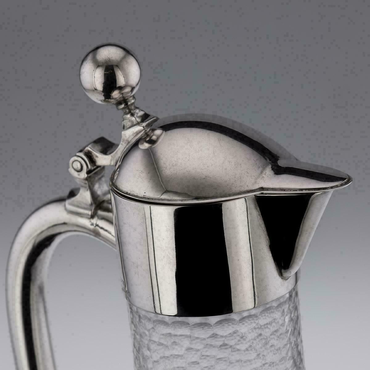 20th Century German Solid Silver & Etched Glass Claret Jug, C.1900 photo vintage