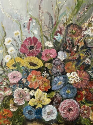 Vintage Beautiful Large Framed Flowers Painting photo buy