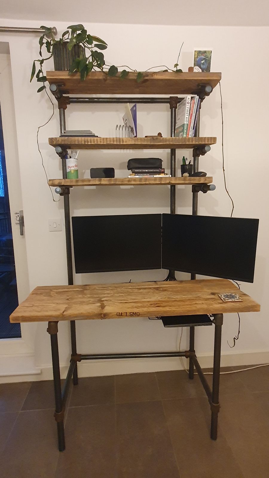Industrial Desk And Shelving Unit (Reclaimed Scaffold Boards & Steel Pipes) photo furniture