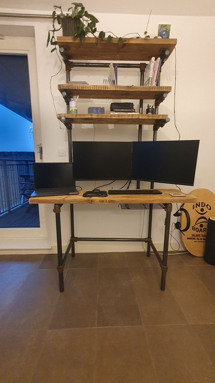 Industrial Desk And Shelving Unit (Reclaimed Scaffold Boards & Steel Pipes) photo for sale