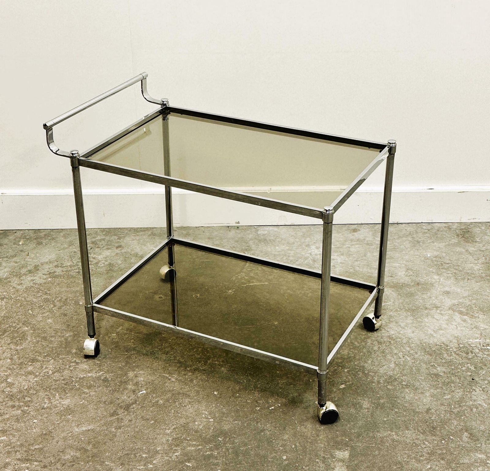 Vintage Chrome Drink Trolley   Bar Cart With Smoked Glass, 1980s photo Furniture