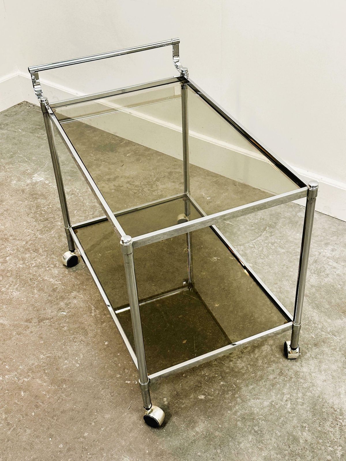 Vintage Chrome Drink Trolley   Bar Cart With Smoked Glass, 1980s photo buy