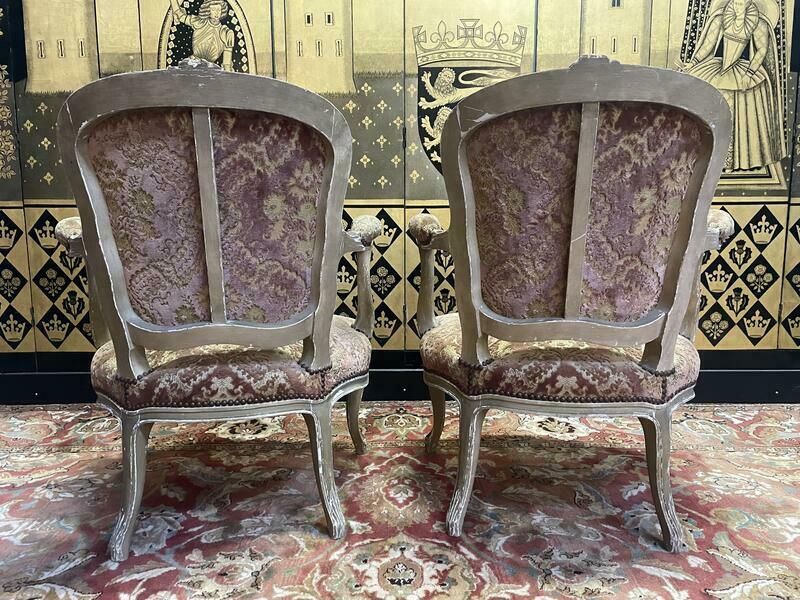 Paire De Fauteuils Cabriolets Velours De Gêne De Style Louis XV photo 510.0