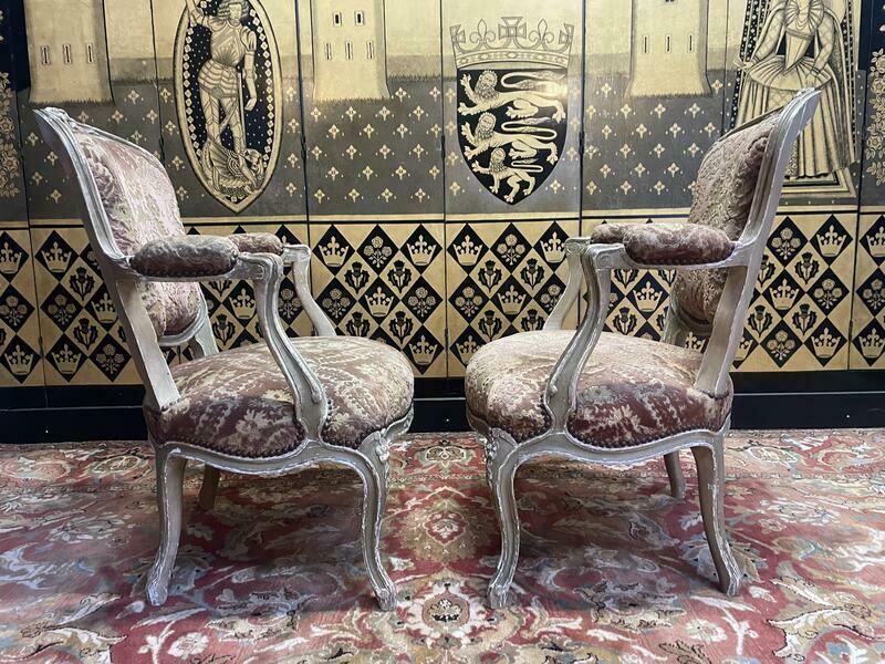 Paire De Fauteuils Cabriolets Velours De Gêne De Style Louis XV photo vinterior