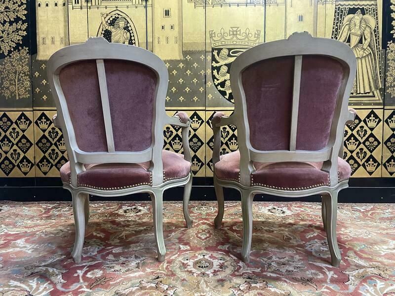 Paire De Fauteuils Cabriolets Style Louis XV Rechampi Velours photo Furniture
