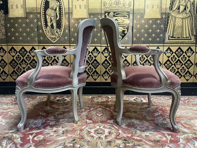 Paire De Fauteuils Cabriolets Style Louis XV Rechampi Velours photo 510.0