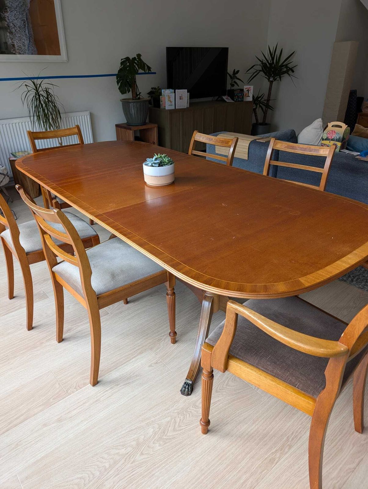 Mctintosh Antique Regency Style Twin Pedestal Dining Table With Extra Leaf And 6 Chairs