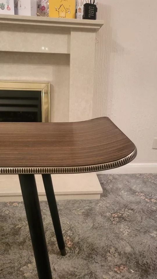 Retro Dansette Black Leg Coffee Table Sleigh Skateboard Bentwood Curved Ends Formica Teak Top photo for sale