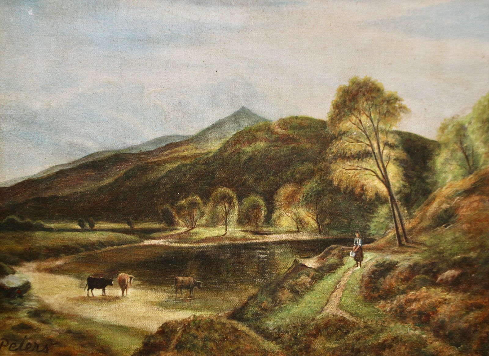 Peters (XX ), Watering The Cows, A Bucolic Idyl, Oil On Canvas, Smart Frame photo furniture