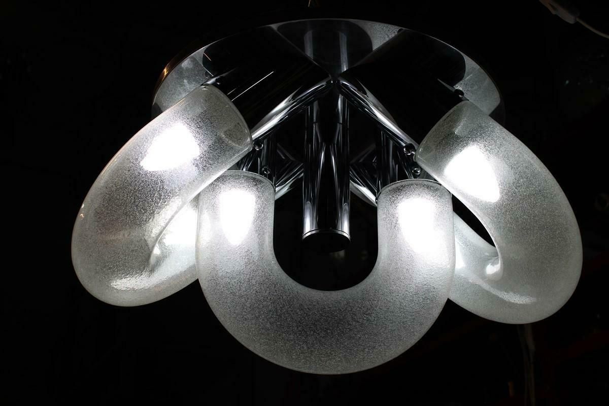 Carlo Nason For Mazzega Chandelier Pop Art Pulegoso 1970 Chromed Metal photo furniture