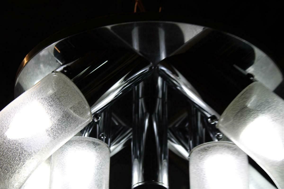 Carlo Nason For Mazzega Chandelier Pop Art Pulegoso 1970 Chromed Metal photo Lighting