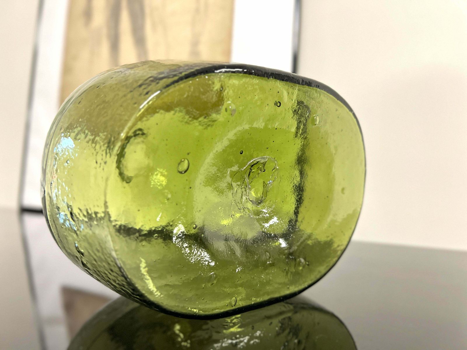 19th Century, Green Blown Glass Oval Demijohn photo Home Decor