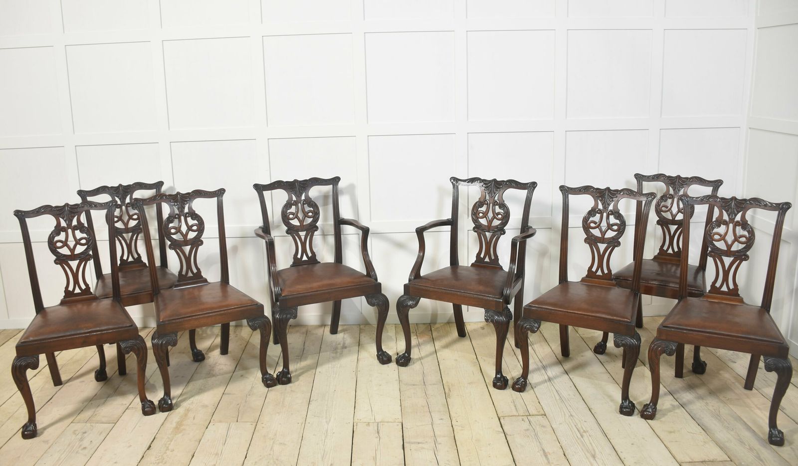 Set Of Eight Mahogany Dining Chairs In Chippendale Style