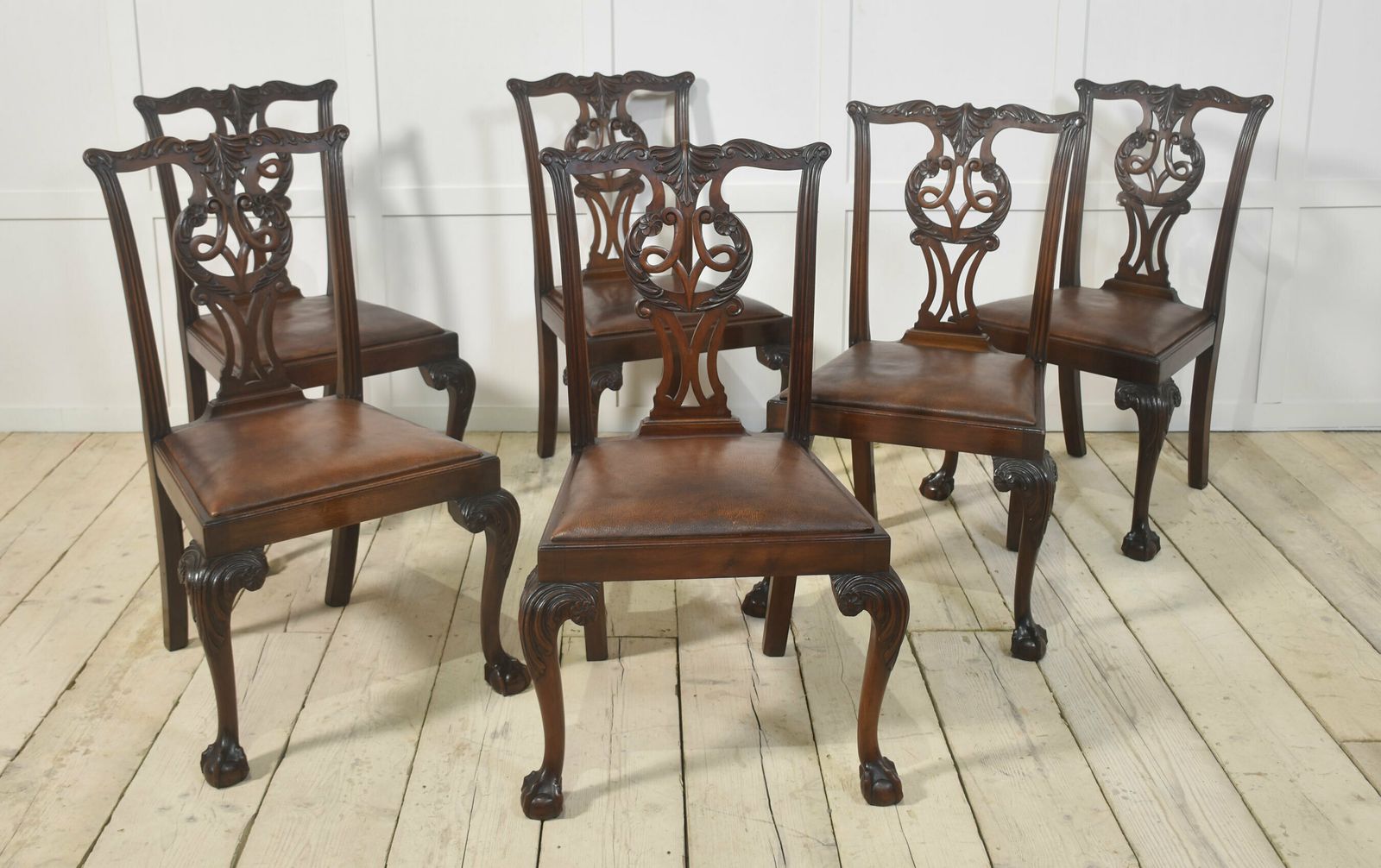 Set Of Eight Mahogany Dining Chairs In Chippendale Style photo buy