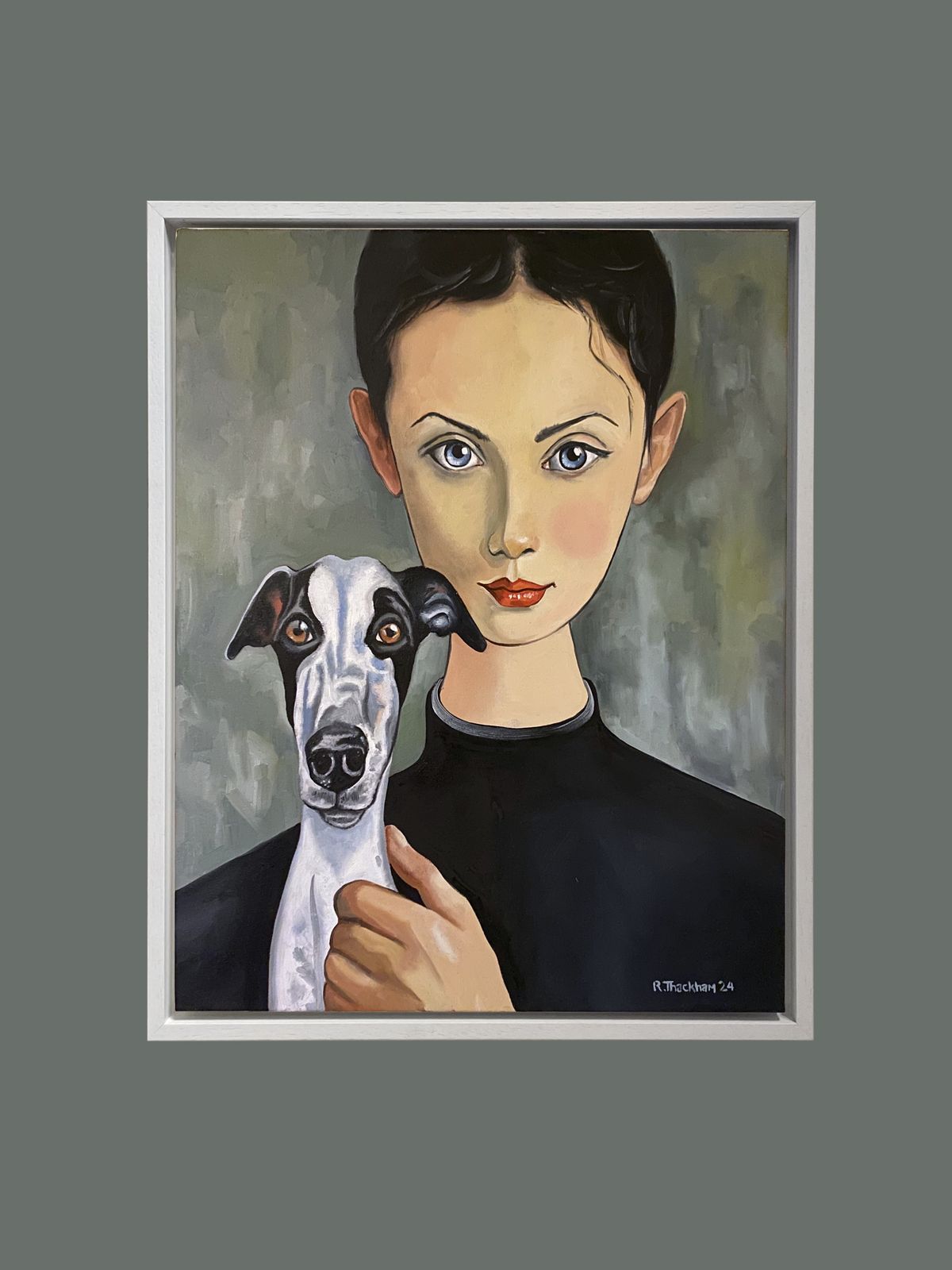 Contemporary Oil Painting On Canvas "Girl With Whippet"