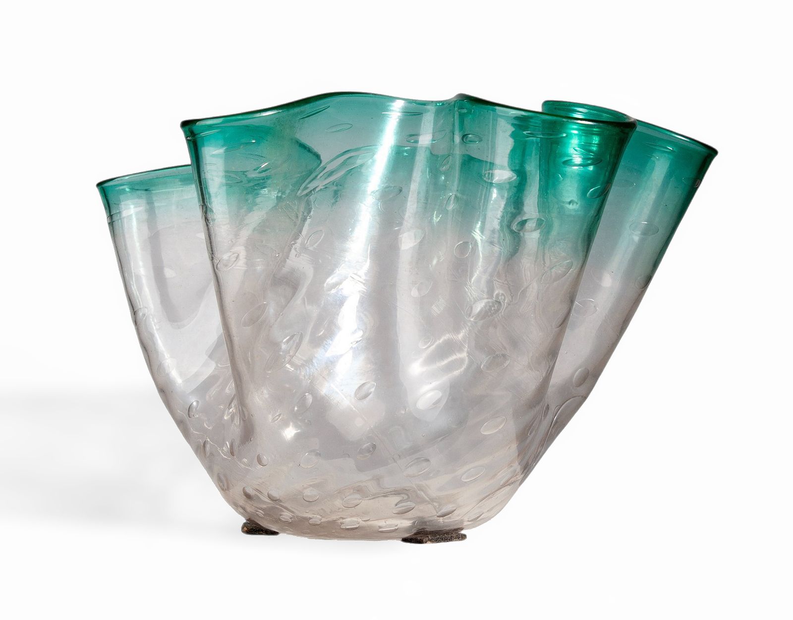 Mid 20th Century Modern Blueish Murano Glass 'Fazzoletto' Vase With Folds, Italy photo furniture