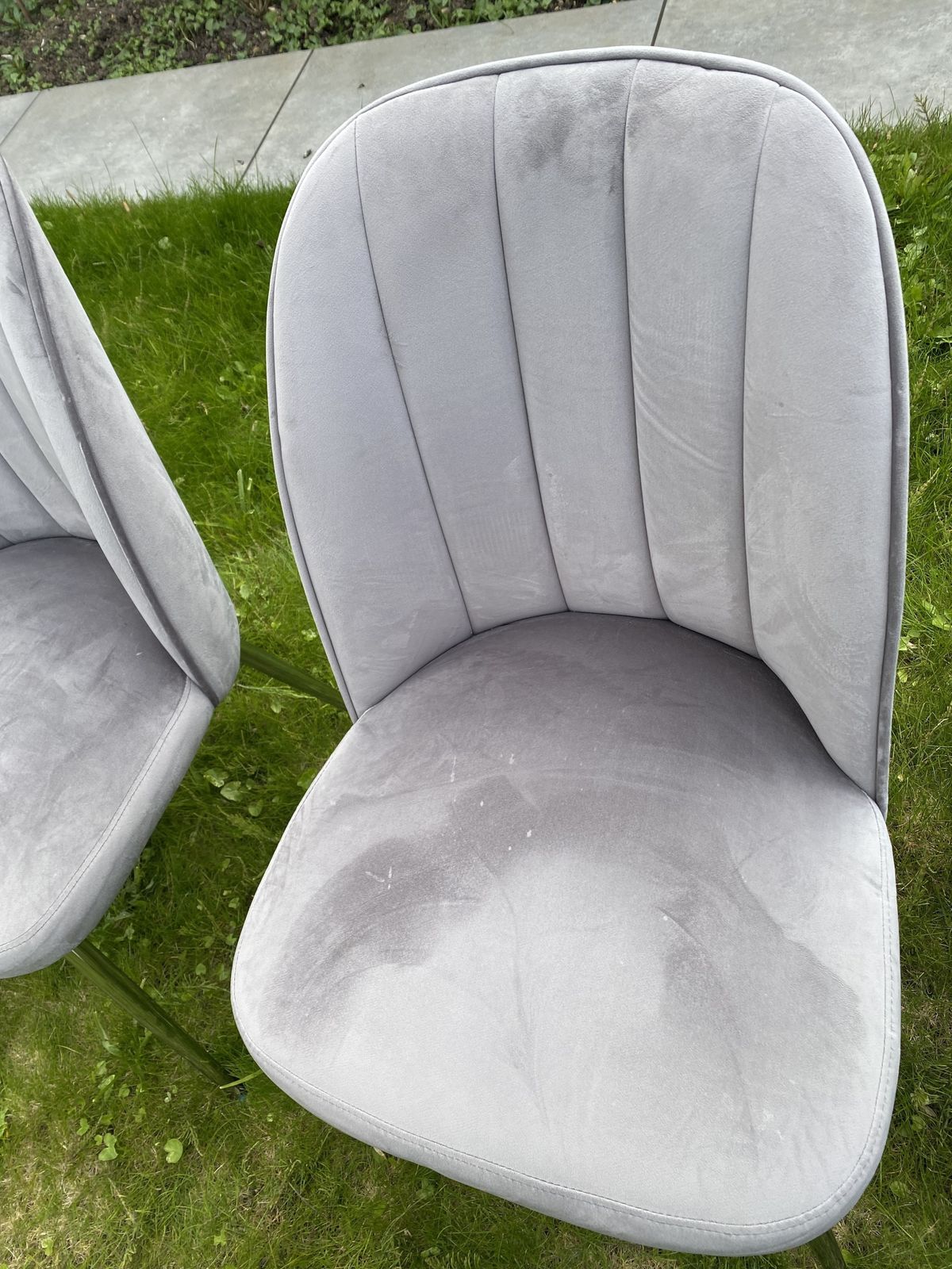 4 Grey Velvet Dining Chairs In Fairly Good Condition. Some Marks That Can Be Removed With photo vintage