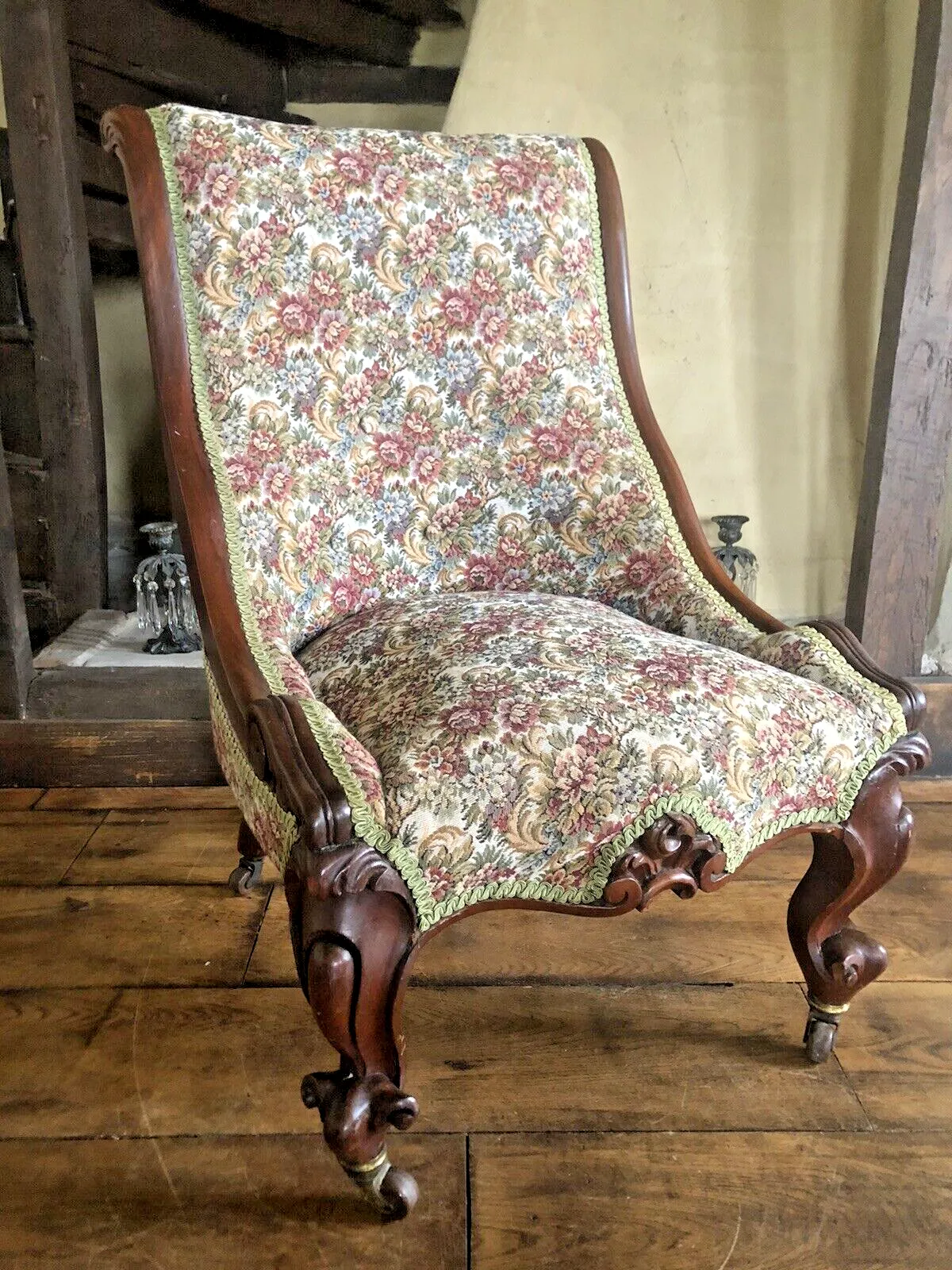 Original Antique Ornate Woven Tapestry Ladies Slipper Nursing Chair photo furniture