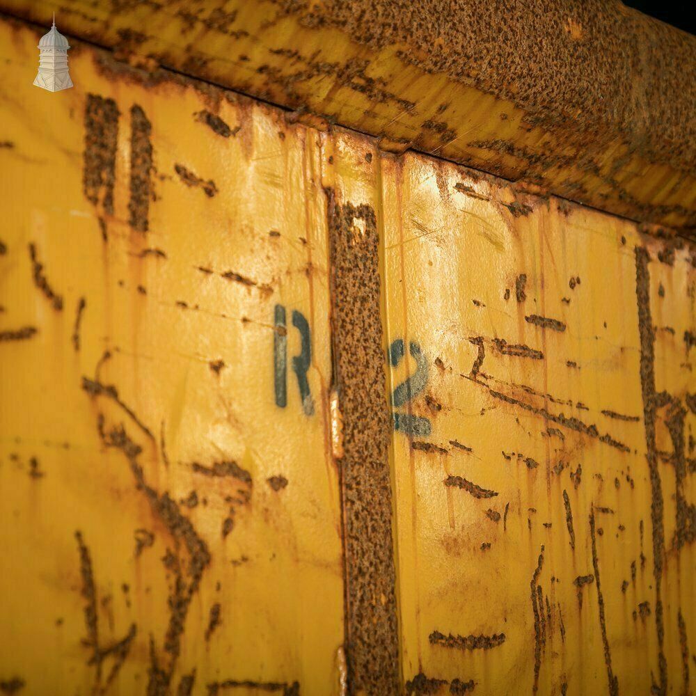 Home Decor Wheeled Industrial Cart, Rusty Distressed Yellow Painted Steel, Factory Skip photo
