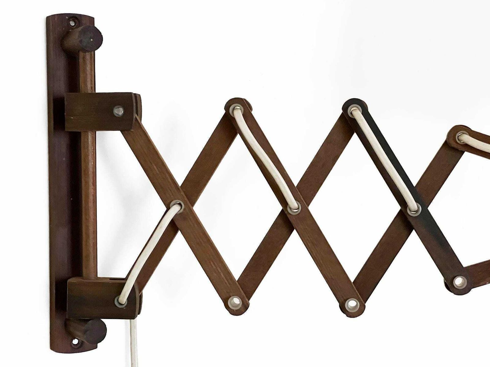 Wall Lamp/Scissor Lamp In Dyed Pine Wood From Translandia. Shade With "Folklore" Print By Göta Trädgårdh. Denmark 1960s photo vintage