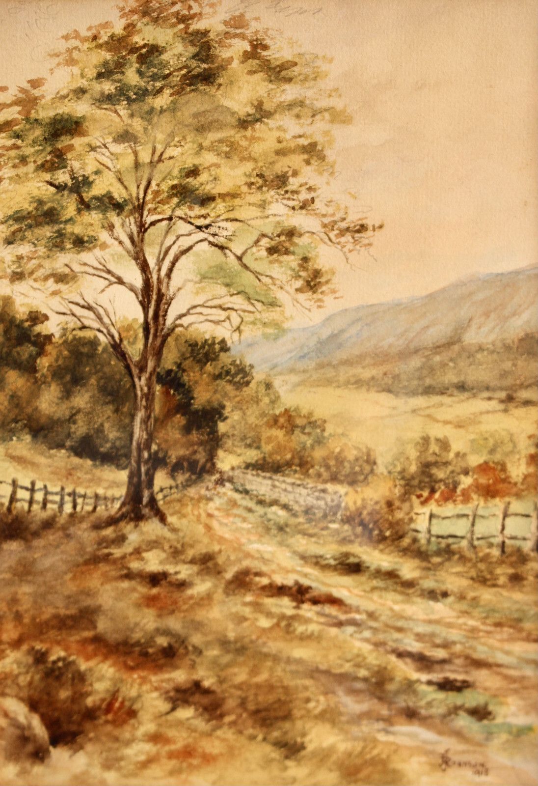 Johnson, J.R. (XX) Original Watercolour, Autumnal Valley Scene, Signed, C1918 photo furniture