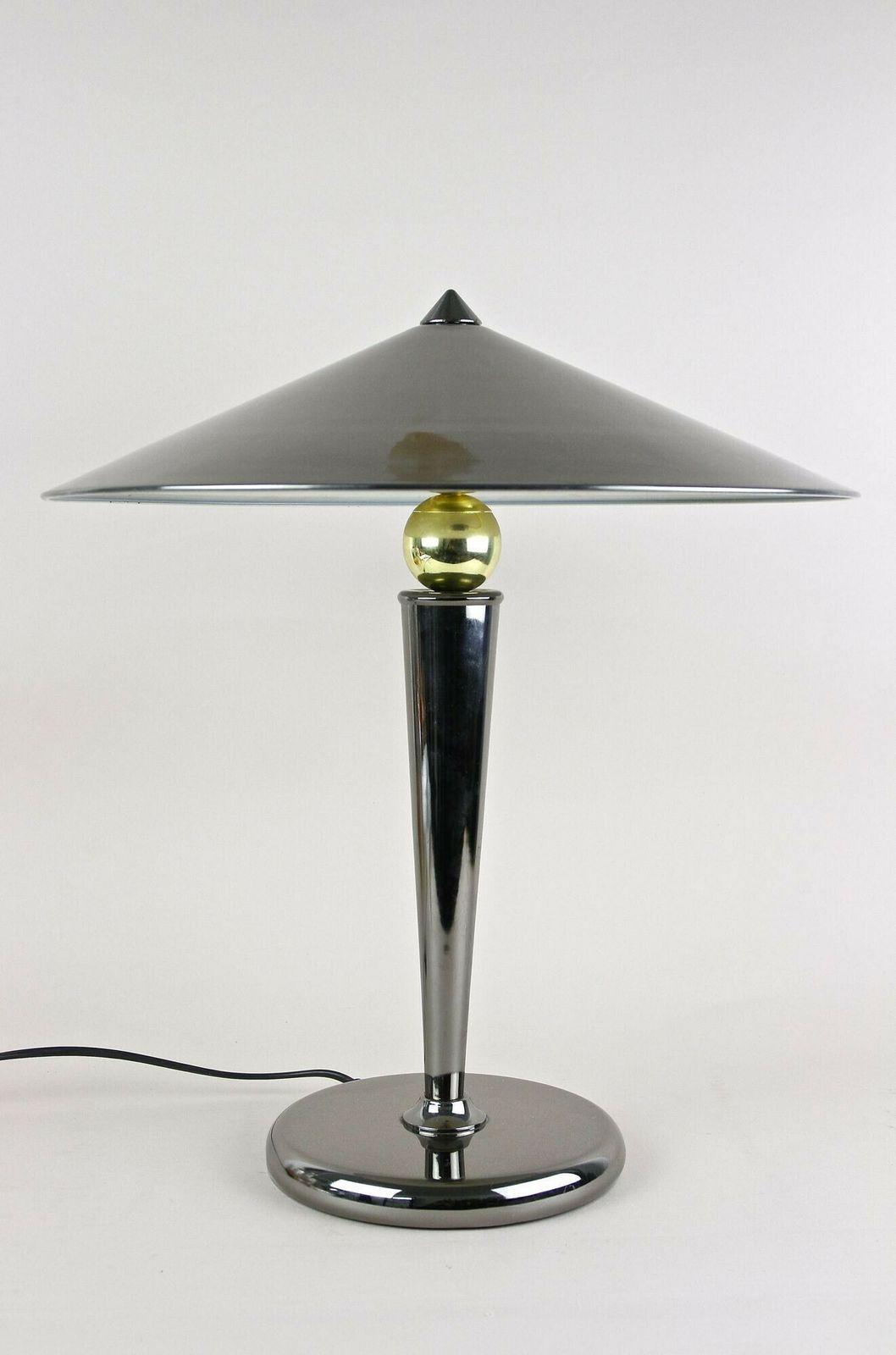 Mid Century Modern Grey Chromed Table Lamp With Brass Sphere, Italy Ca. 1970 photo furniture