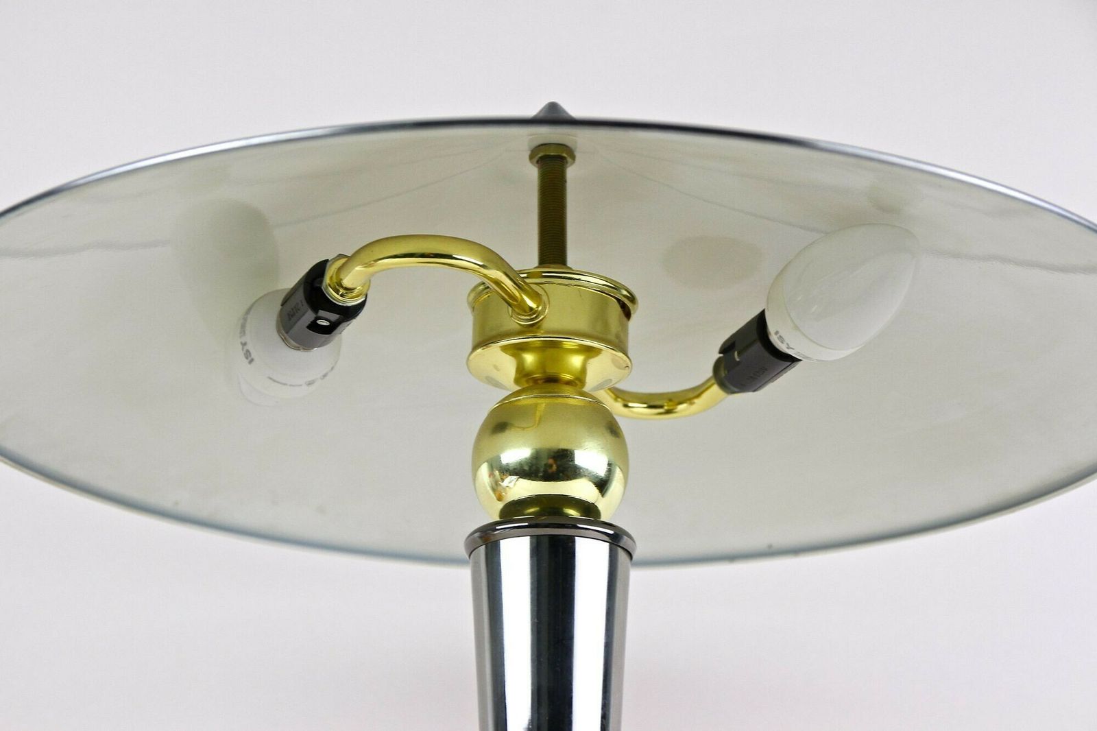 Garden Lighting Mid Century Modern Grey Chromed Table Lamp With Brass Sphere, Italy Ca. 1970 photo