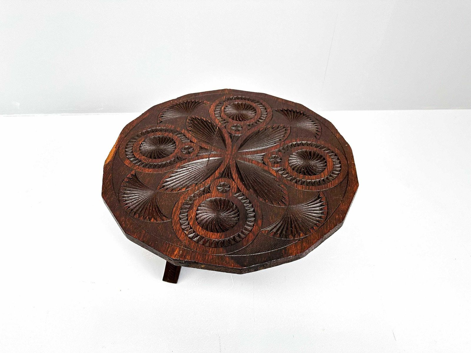Vintage Tilt Top Carved Low Table | Plant Stand photo for sale