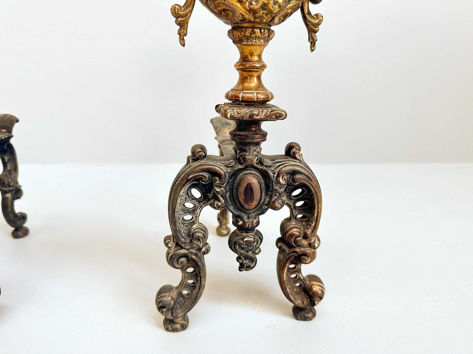 Antique Dutch Brass Andirons   Vintage Fireplace Decor, Log Holders photo Home Fixtures