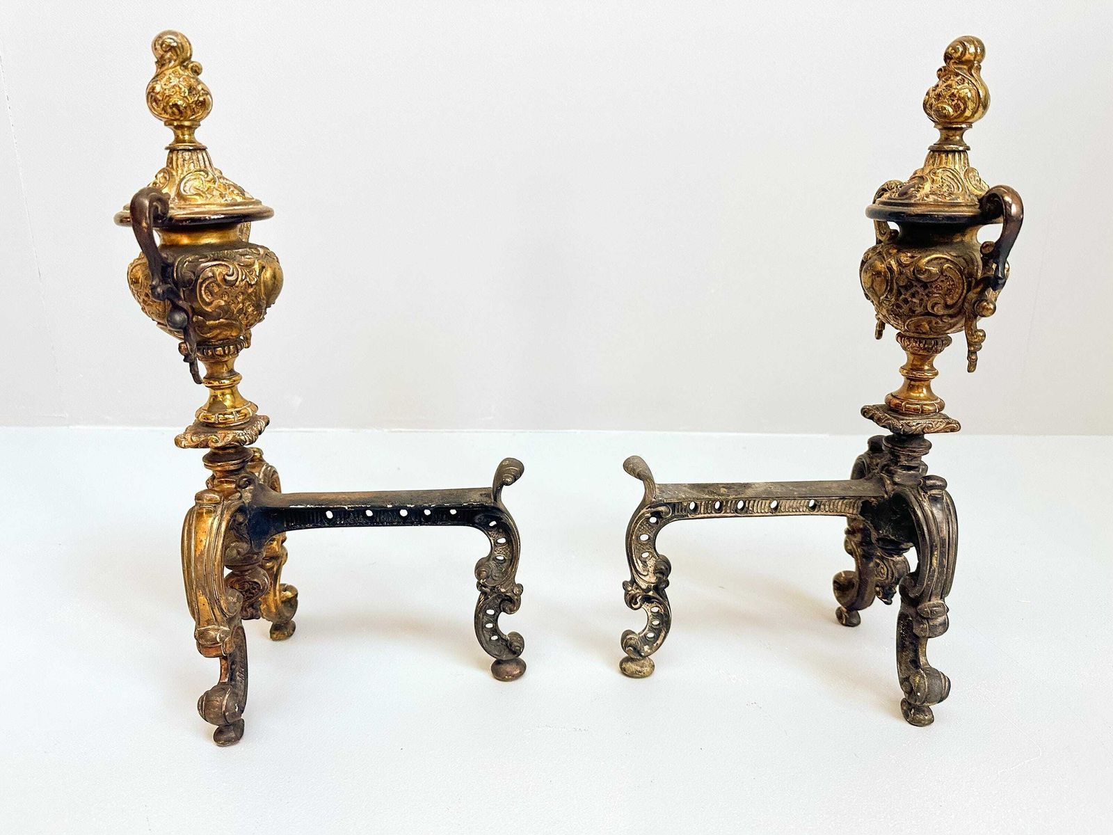 photo furniture Antique Dutch Brass Andirons   Vintage Fireplace Decor, Log Holders